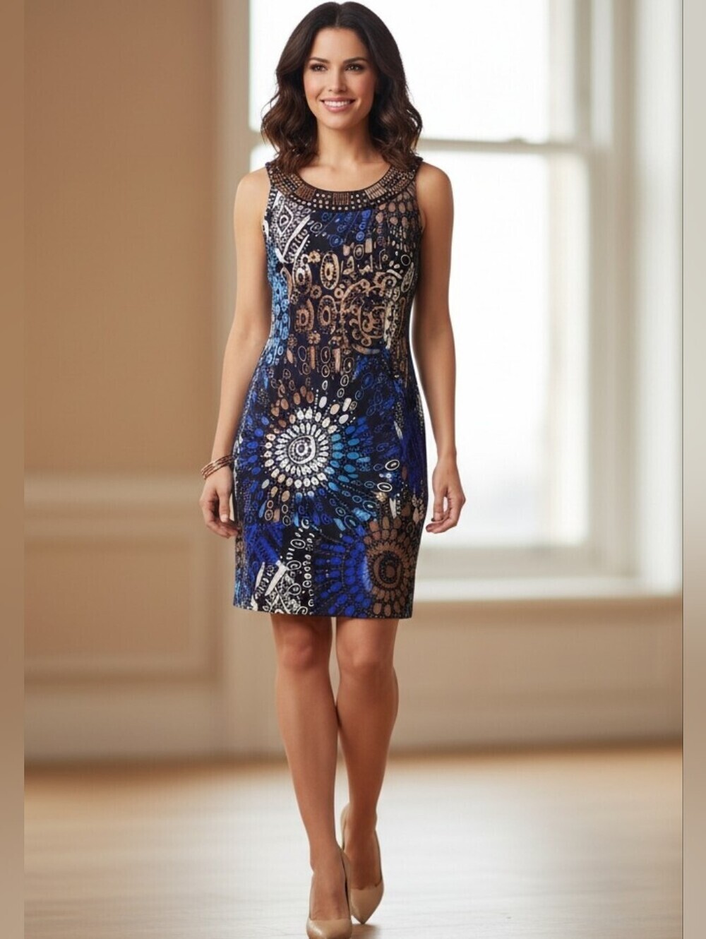 Dressbarn Sleeveless Sheath Style Dress With Beaded Neckline Size 6